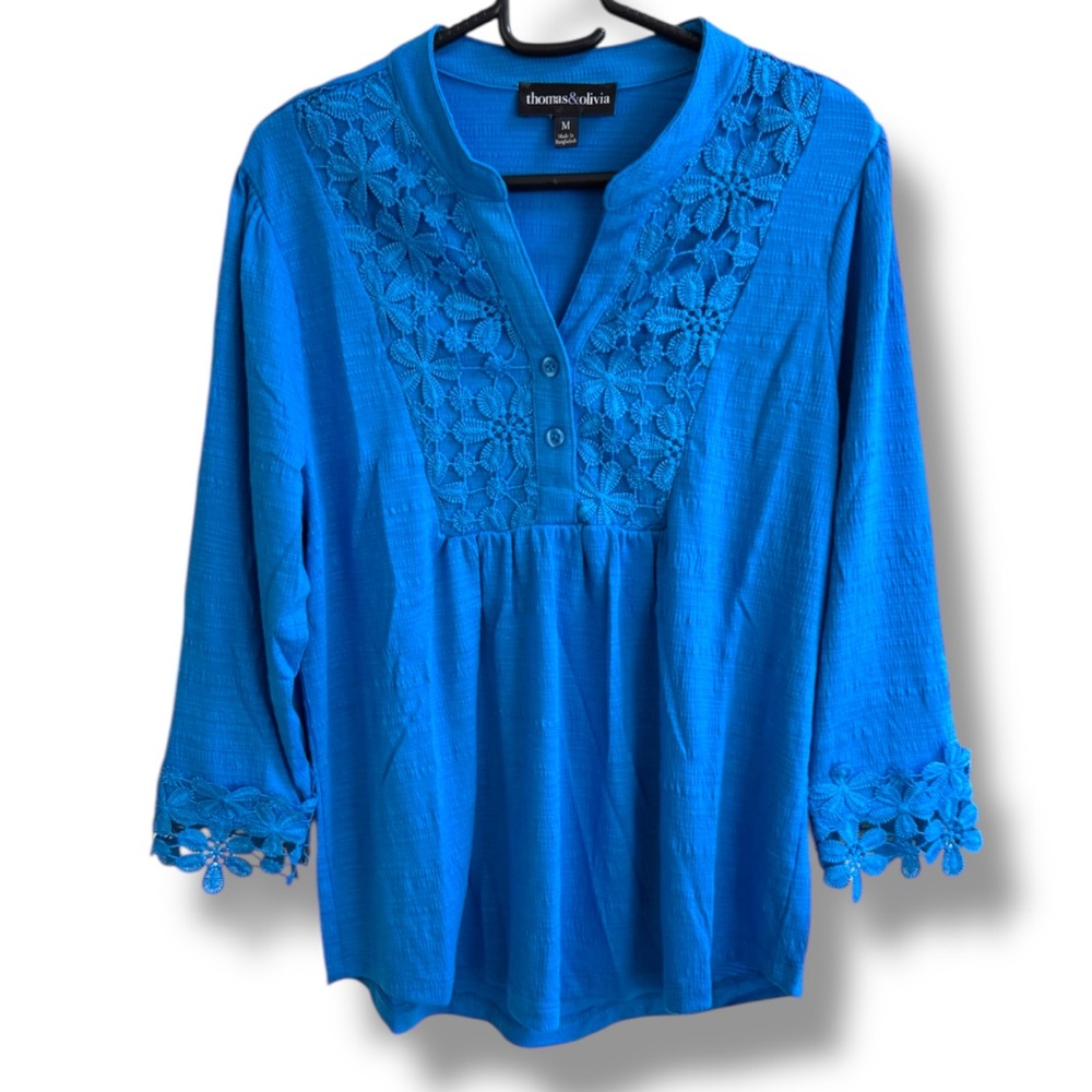 Thomas & Olivia Blue Women's Top with Lace Detailing